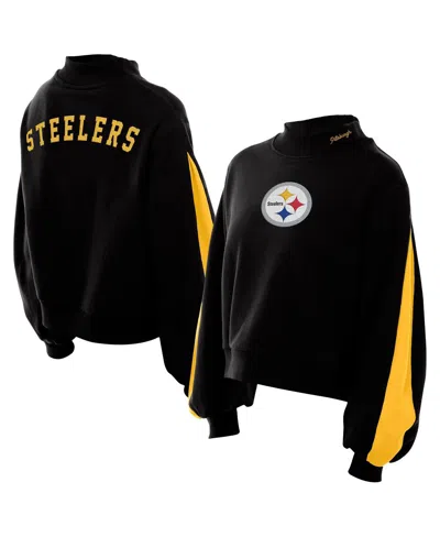 New Era Women's Black Pittsburgh Steelers Sport Night Mock Neck Balloon Sleeve Pullover Sweatshirt