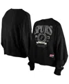 New Era Women's Black San Antonio Spurs Hardwood Classics Enzyme Wash Oversized Boxy Pullover Sweatshirt In Black