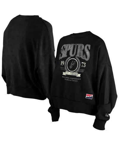 New Era Women's Black San Antonio Spurs Hardwood Classics Enzyme Wash Oversized Boxy Pullover Sweatshirt