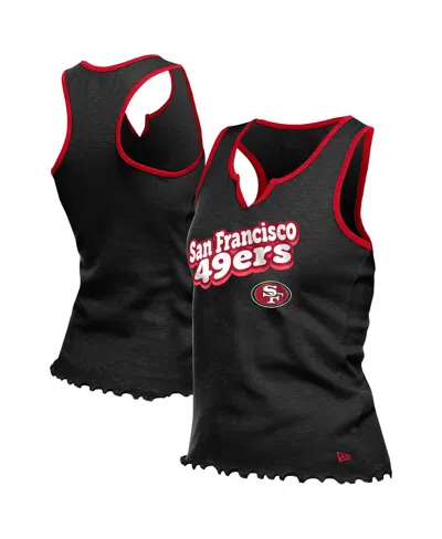 New Era Women's Black San Francisco 49ers Lettuce Hem Notch Neck Tri-blend Tank Top