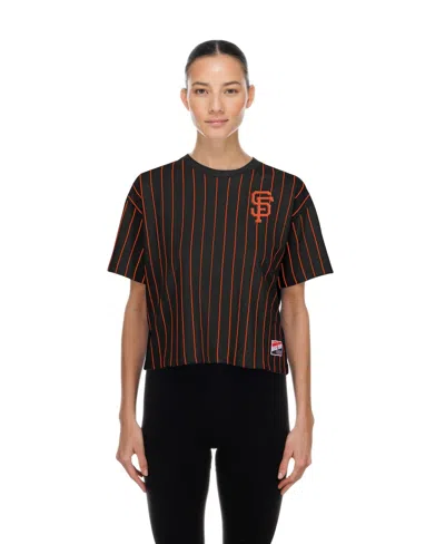New Era Women's Black San Francisco Giants Throwback Meshback Pinstripe Boxy T-shirt