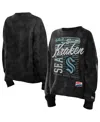 New Era Women's Black Seattle Kraken Oversized Throwback Mineral Wash Sweatshirt In Black