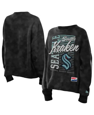 New Era Women's Black Seattle Kraken Oversized Throwback Mineral Wash Sweatshirt