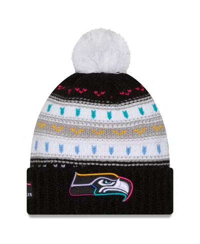 New Era Women's Black Seattle Seahawks 2025 Nfl Crucial Catch Cuffed Knit With Pom Hat In Multi
