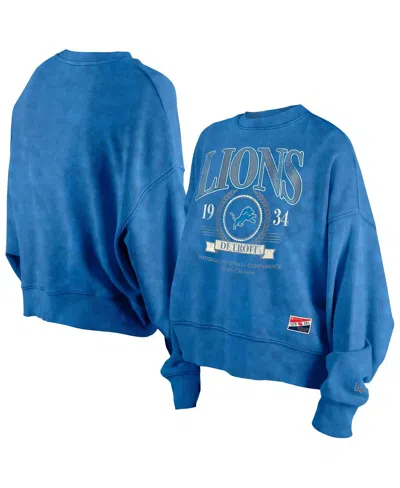 New Era Women's Blue Detroit Lions Throwback Boxy Sweatshirt
