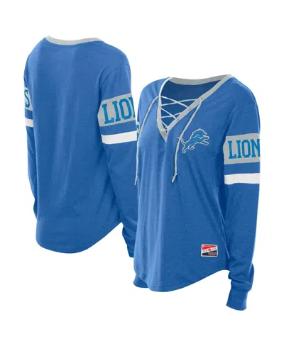 New Era Women's Blue Detroit Lions Throwback Lace-up Long-sleeve T-shirt