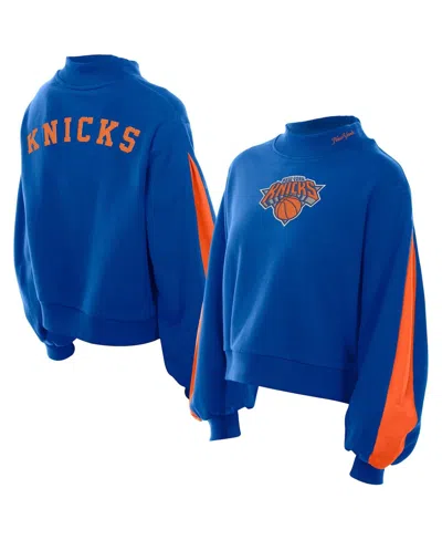 New Era Women's Blue New York Knicks Sport Night Balloon Sleeves Sweatshirt In Animal Print