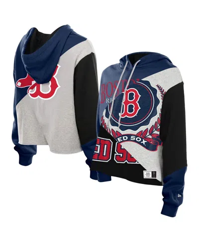 New Era Women's Boston Red Sox Color Block Cropped Boxy Hoodie In Blue