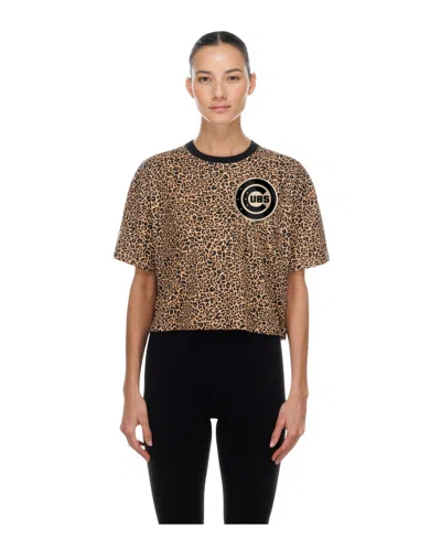 New Era Women's Brown Chicago Cubs Leopard Boxy Cropped T-shirt