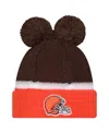 New Era Women's Brown Cleveland Browns Double Bubble With Poms Cuffed Knit Hat In Multi