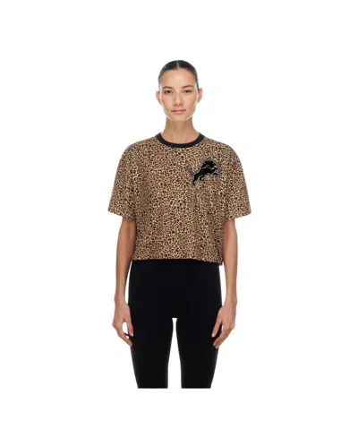 New Era Women's Brown Detroit Lions Mom Me Leopard Boxy Cropped T-shirt In Multi