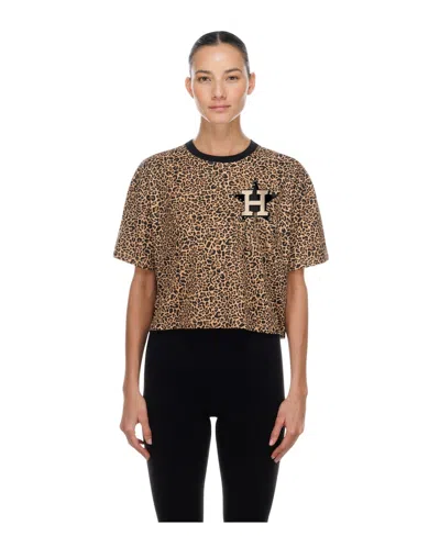 New Era Women's Brown Houston Astros Leopard Boxy Cropped T-shirt