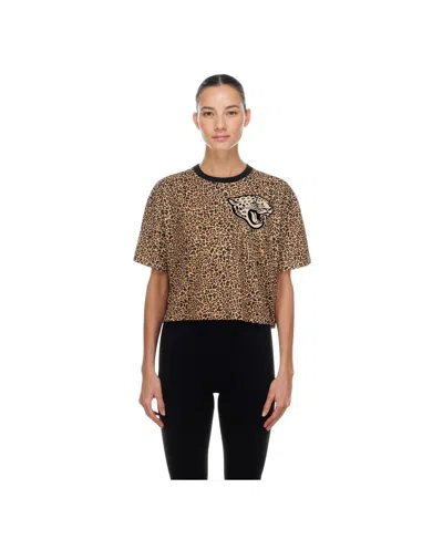 New Era Women's Brown Jacksonville Jaguars Mom Me Leopard Boxy Cropped T-shirt