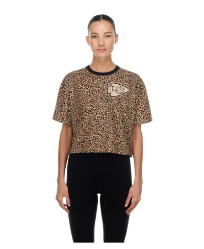New Era Women's Brown Kansas City Chiefs Mom Me Leopard Boxy Cropped T-shirt In Multi