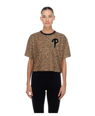 New Era Women's Brown Philadelphia Phillies Leopard Boxy Cropped T-shirt