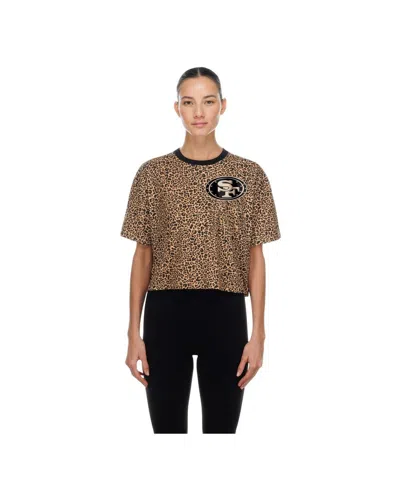 New Era Women's Brown San Francisco 49ers Mom Me Leopard Boxy Cropped T-shirt