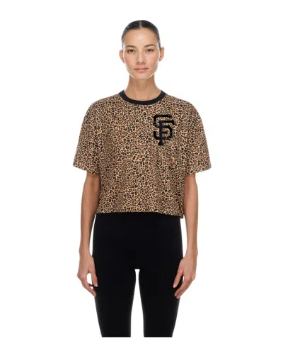 New Era Women's Brown San Francisco Giants Leopard Boxy Cropped T-shirt In Multi