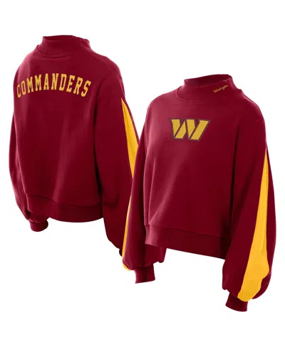 New Era Women's Burgundy Washington Commanders Sport Night Mock Neck Balloon Sleeve Pullover Sweatshirt