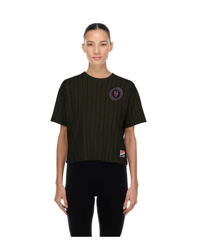 New Era Women's Charcoal New York Mets City Connect Throwback Meshback Pinstripe Boxy T-shirt In Black
