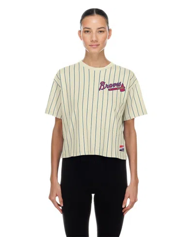 New Era Women's Cream Atlanta Braves Throwback Boxy T-shirt In Multi