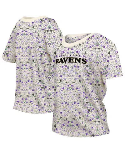 New Era Women's Cream Baltimore Ravens Glam Game Floral T-shirt In Gray
