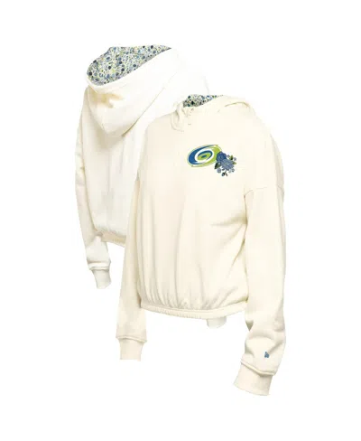 New Era Women's Cream Carolina Hurricanes Glam Game Quarter-zip Cropped Floral Hoodie Pullover Sweatshirt In White