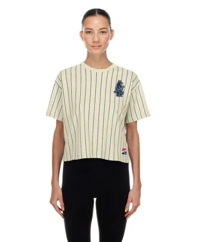 New Era Women's Cream Chicago Cubs Throwback Boxy T-shirt In White