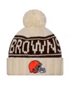 New Era Women's Cream Cleveland Browns 2024 Sideline Cuffed Knit Hat With Pom In Cream