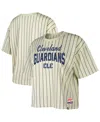 New Era Women's Cream Cleveland Guardians City Connect Multiplier Pinstripe Cropped T-shirt In Neutral