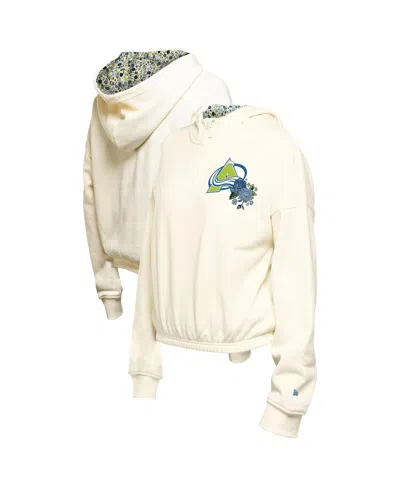 NEW ERA WOMEN'S CREAM COLORADO AVALANCHE GLAM GAME QUARTER-ZIP CROPPED FLORAL PULLOVER HOODIE