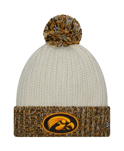 New Era Women's Cream Iowa Hawkeyes Fresh Cuffed Knit Hat With Pom