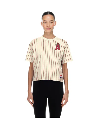 New Era Women's Cream Los Angeles Angels City Connect Throwback Meshback Pinstripe Boxy T-shirt In Neutral