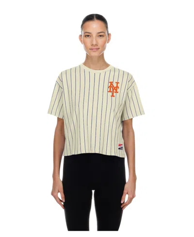 New Era Women's Cream New York Mets Throwback Boxy T-shirt In Neutral