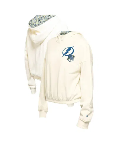 New Era Women's Cream Tampa Bay Lightning Glam Game Quarter-zip Cropped Floral Hoodie Pullover In Neutral