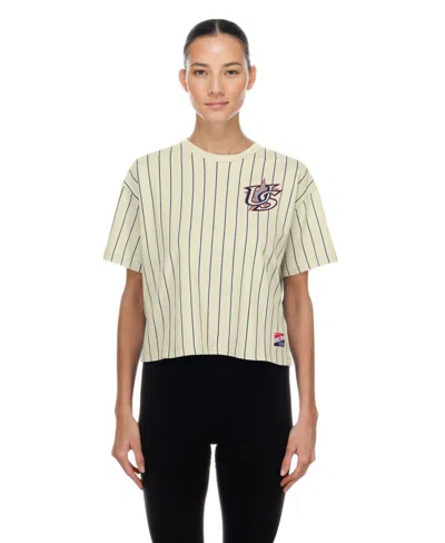 New Era Women's Cream Team Usa La 2028 Summer Olympics Mesh Back Pinstripe Boxy T-shirt In Neutral