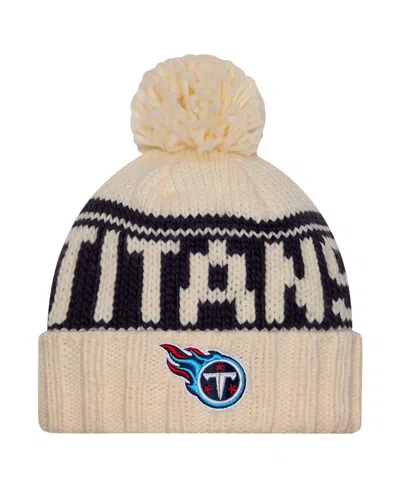 New Era Women's Cream Tennessee Titans 2024 Sideline Cuffed Knit Hat With Pom
