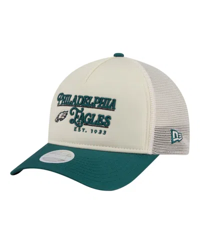 New Era Women's Cream/green Philadelphia Eagles Retro A-frame 9forty Adjustable Hat In Cream,green