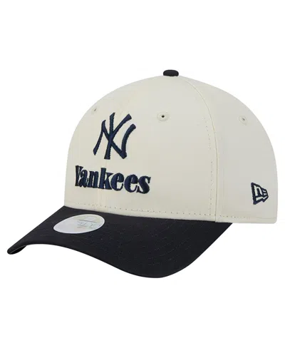 New Era Women's Cream/navy New York Yankees Primary 9forty M-crown Adjustable Hat In Black