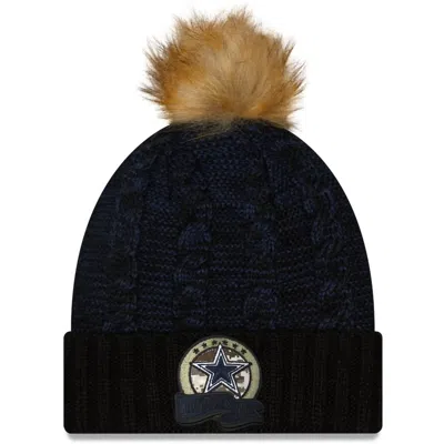 New Era Women's Dallas Cowboys 2022 Salute To Service Pom Knit Hat In Black