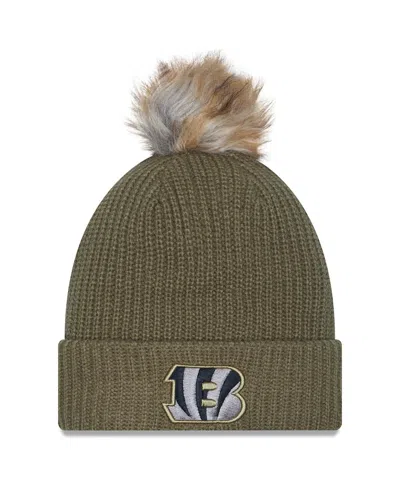 New Era Women's Dark Green Cincinnati Bengals 2025 Salute To Service Cuffed Knit With Pom Hat