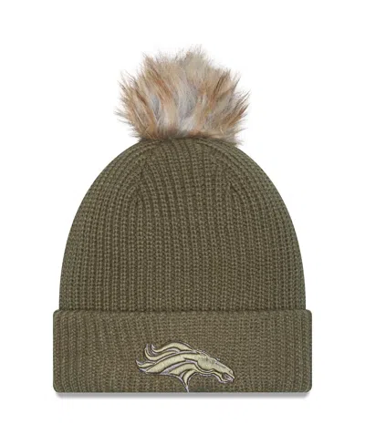 New Era Women's Dark Green Denver Broncos 2025 Salute To Service Cuffed Knit With Pom Hat