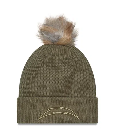 New Era Women's Dark Green Los Angeles Chargers 2025 Salute To Service Cuffed Pom With Knit Hat