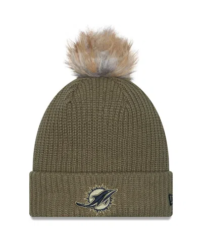 New Era Women's Dark Green Miami Dolphins 2025 Salute To Service Cuffed Pom With Knit Hat