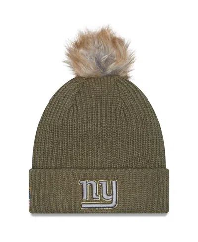 New Era Women's Dark Green New York Giants 2025 Salute To Service Cuffed Knit With Pom Hat