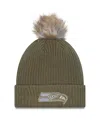 New Era Women's Dark Green Seattle Seahawks 2025 Salute To Service Cuffed Pom With Knit Hat In Green
