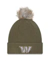New Era Women's Dark Green Washington Commanders 2025 Salute To Service Cuffed Knit With Pom Hat In Green