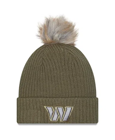 New Era Women's Dark Green Washington Commanders 2025 Salute To Service Cuffed Knit With Pom Hat