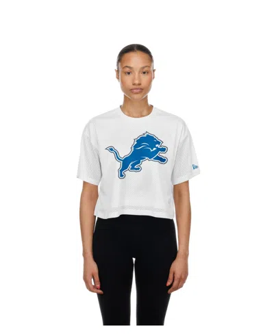 New Era Women's Detroit Lions Cropped Boxy Mesh T-shirt In White