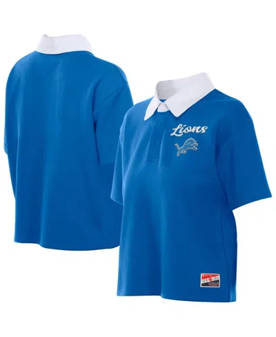 New Era Women's Detroit Lions Throwback Boxy Cropped Cotton-blend Polo In Blue