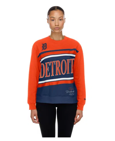 New Era Women's Detroit Tigers Gameday Color Block Fleece Sweatshirt In Orange